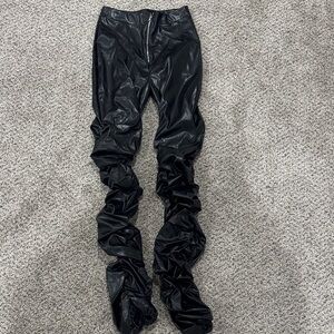 Fashion Nova Black Ruched Leather Pants